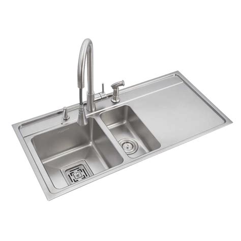 The interior corners are coved for easy cleaning, and the entire sink is fully welded and polished. Buy Anupam Stainless Steel Double Bowl Sink With ...