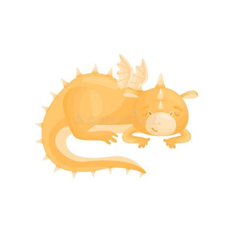 Cute Orange Dragon Lies Vector Illustration On White Background Stock