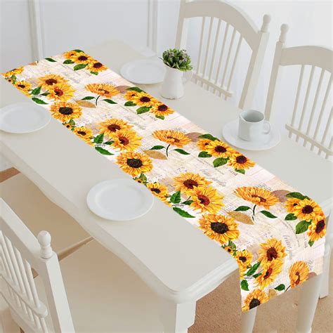Abphqto Vibrant Yellow Sunflowers Table Runner Placemat Tablecloth For