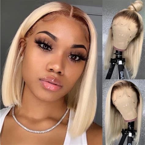 Short Bob Lace Front Wig 4 613 Honey Blonde Colored Lace Front Human Hair Wigs For Black Women