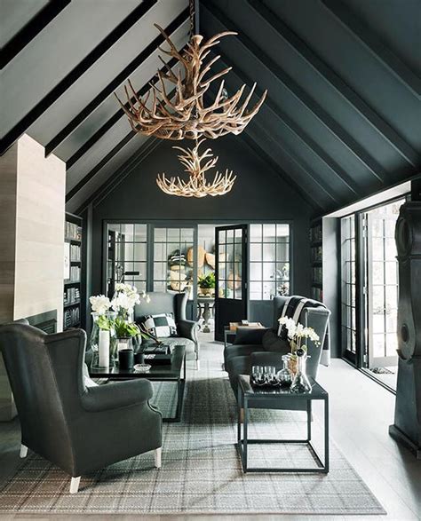 Matt Black And Antler Chandeliers Dramatic Vaulted Ceiling Pitched