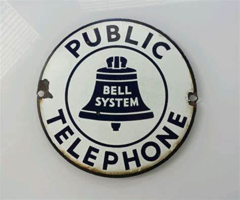 1930s Porcelain Original Bell System Public Telephone Sign Antique