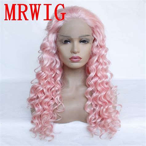Mrwig Free Part Pink Kinky Curly Synthetic Front Lace Wig Combsandstraps