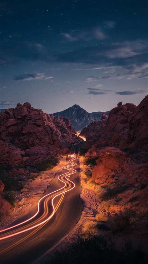 Mountains Road Night Exposure Iphone Wallpaper Iphone Wallpapers