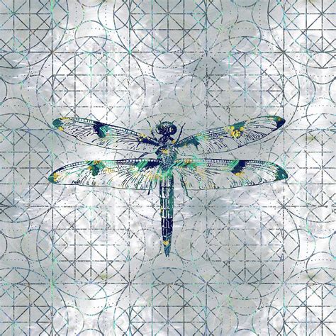 Gemstone Dragonfly On Sacred Geometry Pattern Digital Art By Lioudmila