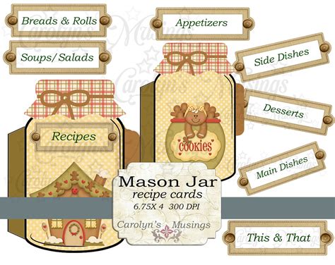 Printable T Mason Jar Recipe Cards Digital Recipe Cards Etsy