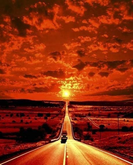 Driving The Road Into The Blazing Sunset Orange Aesthetic Nature