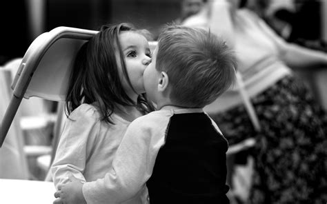 Cute Kids Kissing Monochrome Love 4k Wallpaper Best Wallpapers
