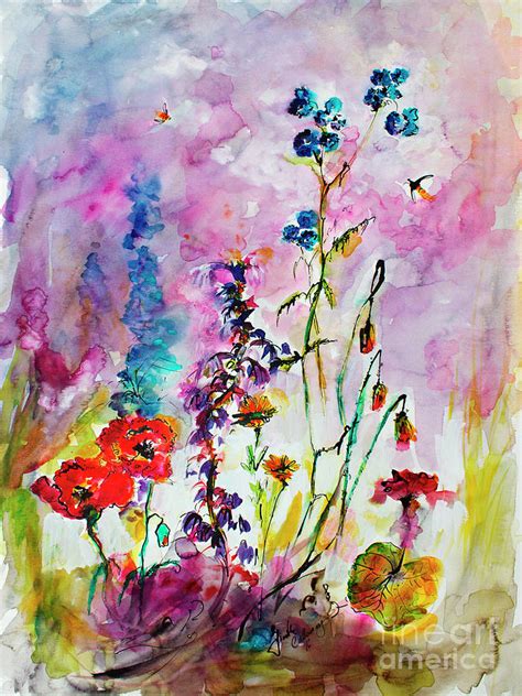 Wildflower Gathering Watercolor And Ink Painting Painting By Ginette