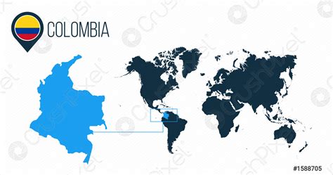 Colombia Mapa Situado En Un Mapa Del Mundo Con La Vector De Stock