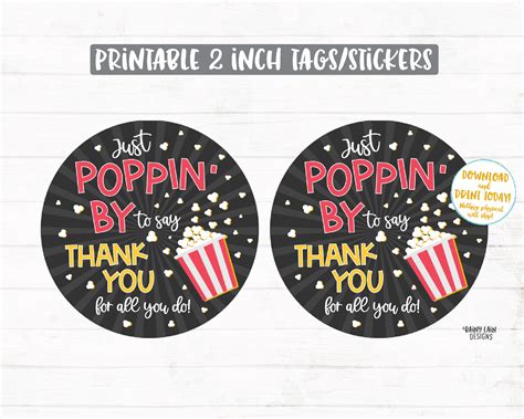 Popcorn Thank You Tags Just Poppin By To Say Thank You Stickers Popp
