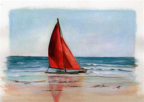 The Red Sail Boat Painting By Sue Coley