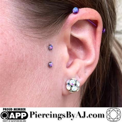 Healed Sideburn Surface Piercing Featuring 3mm Lavender Opals And An