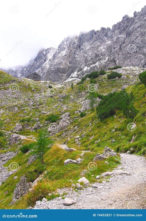 View On The Lamsenjoch Cabin In The Karwendel Mountains Of The European