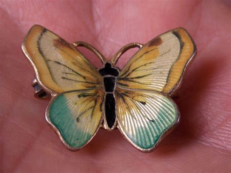 O F Hjortdahl Oslo Norway Sterling Silver Enamel Butterfly Pin Animal