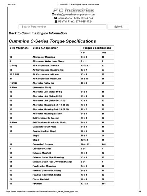 Cummins C Series Engine Torque Specificationspdf Fuel Injection