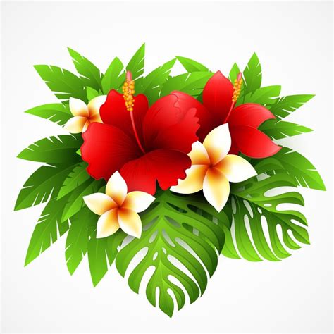 Vector Illustration With Tropical Plants And Flowers Sticker Pixers