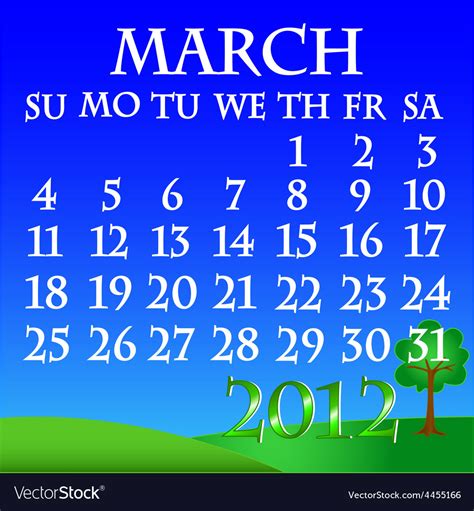 March 2012 Landscape Calendar Royalty Free Vector Image