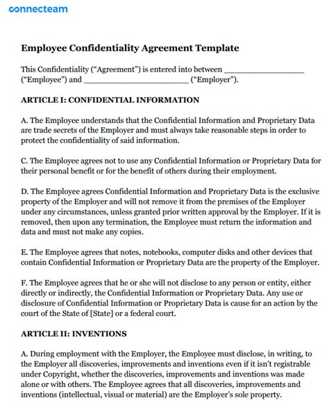 Employee Confidentiality Agreement Template Free Download