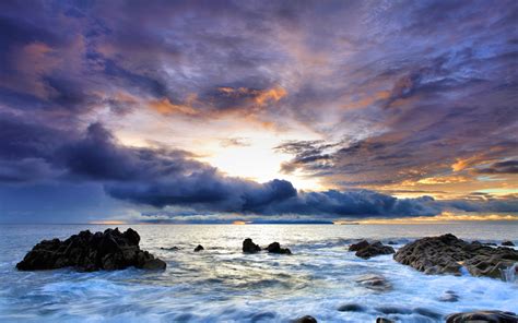 Wallpaper 2560x1600 Px Clouds Nature Rock Sea Sunset 2560x1600