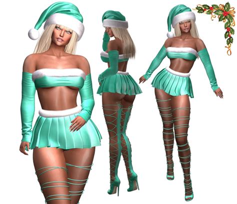 Second Life Marketplace Sexy Santa Helper Outfit 11 Teal For Maitreya