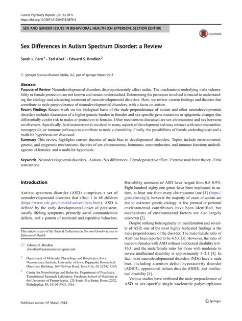 Pdf Sex Differences In Autism Spectrum Disorder A Review
