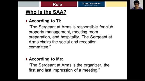 1 Meeting Roles Sergeant At Arms Saa At Toastmasters Youtube