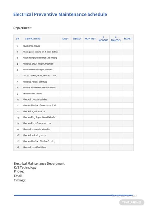 Preventive Maintenance Electrical Checklist In Excel Format
