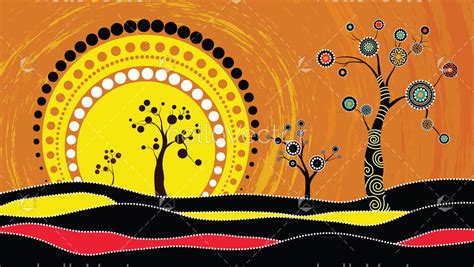Tree On The Hill Aboriginal Tree Aboriginal Art Vector Painting With
