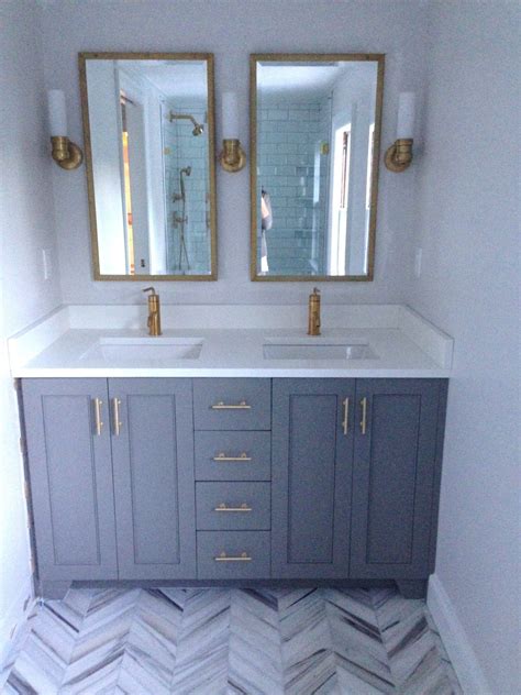 A bold bathroom with a chevron floor. My Bathroom: The Look for Less - Elements of Style Blog ...