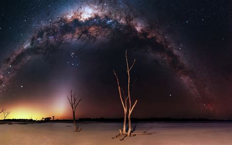 2880x1800 Milky Way Night And Bare Trees Macbook Pro Retina Wallpaper