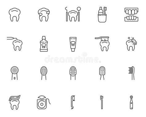Tooth Brushing Line Icons Set Stock Vector Illustration Of Simple