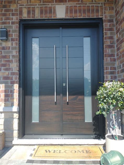 Double Front Entry Door Modern Design Stainless Steel Pull Bar Modern Doors