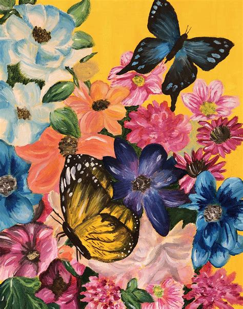 Flower And Butterfly Painting Butterfly Art Painting Butterfly