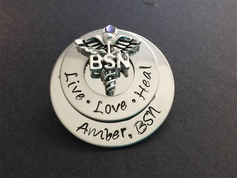 Bsn Handstamped Nursing Pin Bachelor Science Nurse Pin