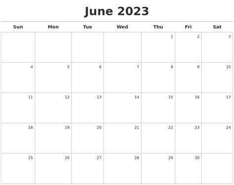 June 2023 Calendar Maker
