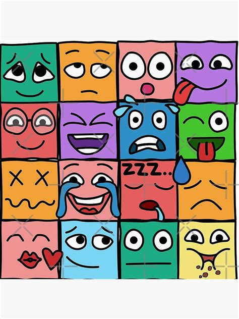 Lámina Artística Emojis Cuadrados Coloridos Y Divertidos Expresiones