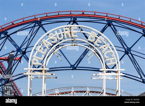 Entrance To Blackpool Pleasure Beach Theme Park With Roller Coaster