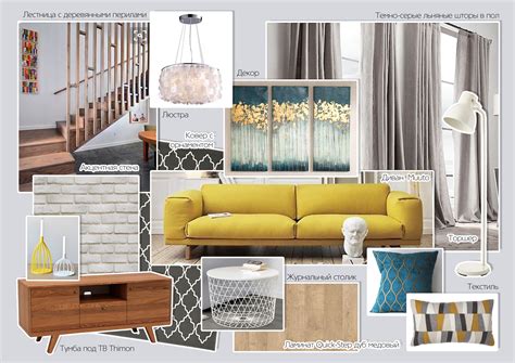 Mood Board Living Room Mustard Sofa Scandinavian Modern Bright Interior