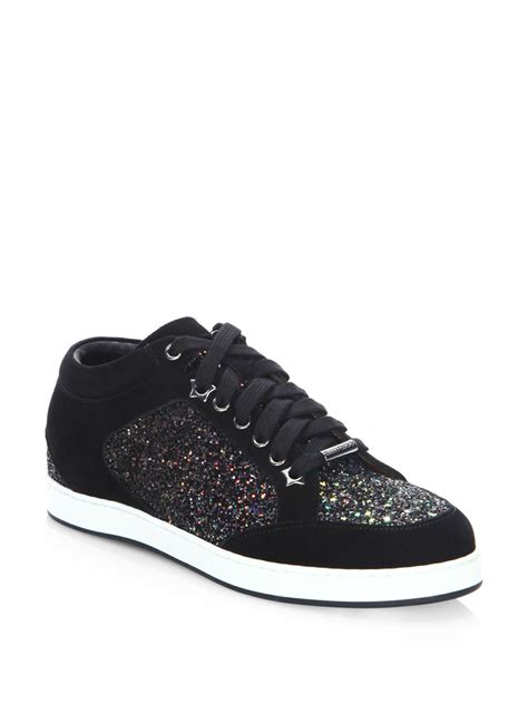 Lyst Jimmy Choo Miami Glitter And Suede Sneakers In Black