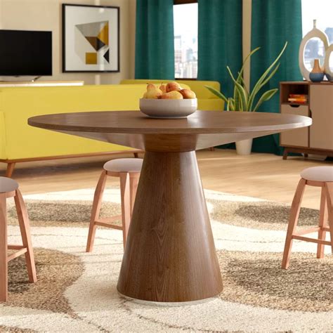 Mid Century Modern Style Wooden Round Dining Table Light Walnut Finish