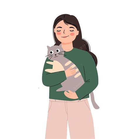 Premium Vector Girl Hugging Cat With Love