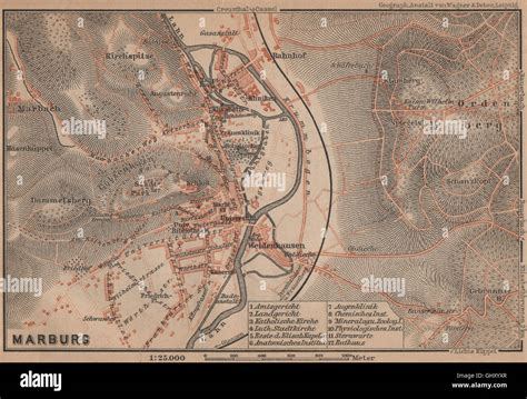 Marburg Antique Town City Stadtplan Hessen Karte Baedeker 1900