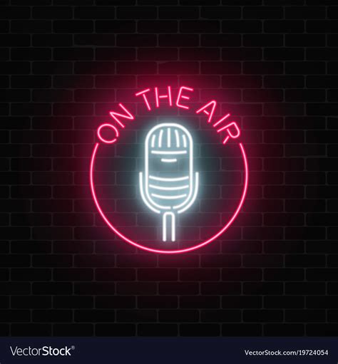 Neon On The Air Signboard With Microphone Vector Image