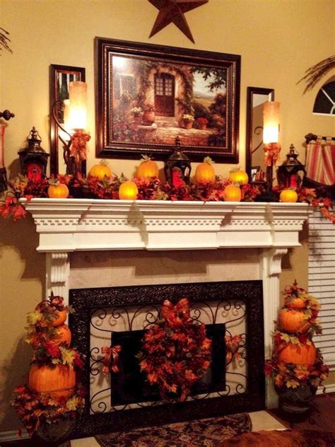 40 Elegant Fall Mantel Decor Ideas Mantledecorating Fall Fireplace