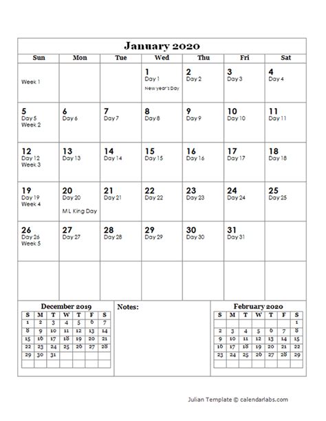 2020 Julian Day Calendar Free Printable Templates