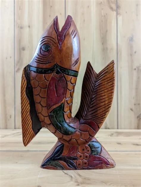 Vtg Wood Fish Art Sculpture Mid Century Modern Wooden Carving Statue