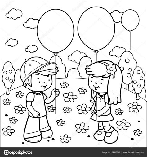 Dibujos De Ninos Jugando En El Parque Para Colorear