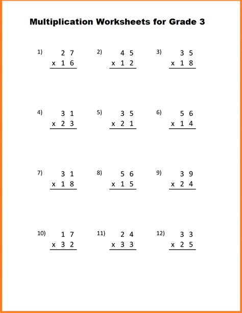 Multiplication For Class 3 Worksheet