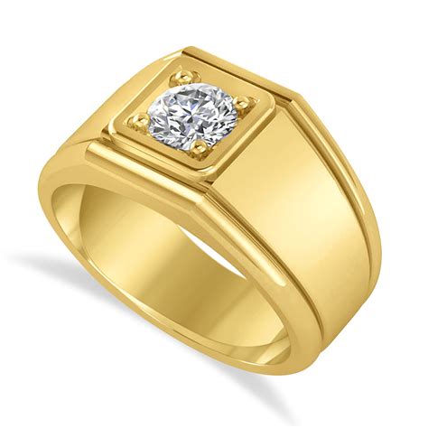 Mens Round Diamond Solitaire Ring 14k Yellow Gold 075 Ctw Az321